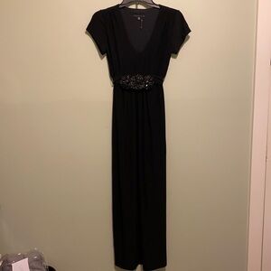 Tiana B Black Short Sleeve Long Maxi Dress With a Gem Belt Accent
